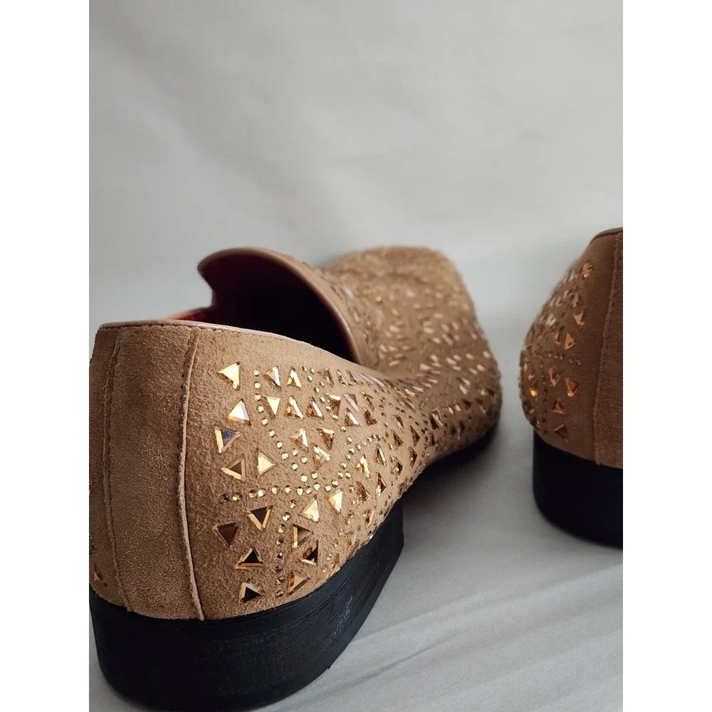Fierro by Aurelio Garcia Tan Suede Gold Studded Loafers FI7415 Mens 43